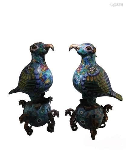 A Pair of Cloisonne Mythical Animal Figurines