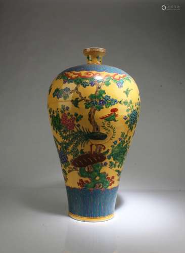 A Famille Jaune Porcelain Meiping Vase