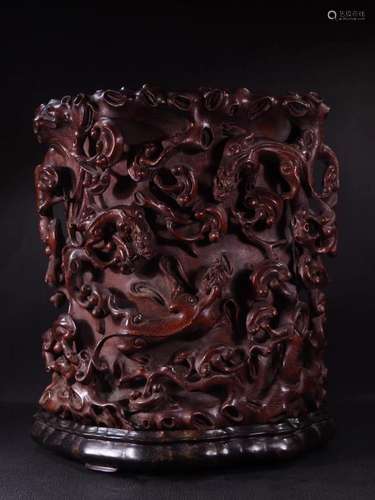 An Old Carved Agarwood BrushPot