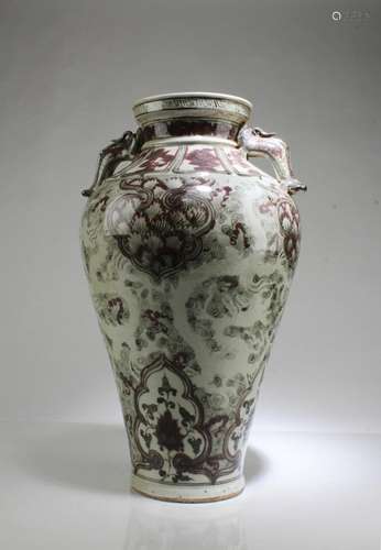 An iron Red Porcelain Meiping Vase