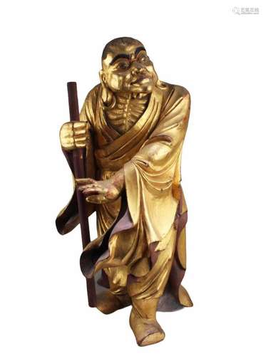 Chinese Carved Gilt Wooden Arhat