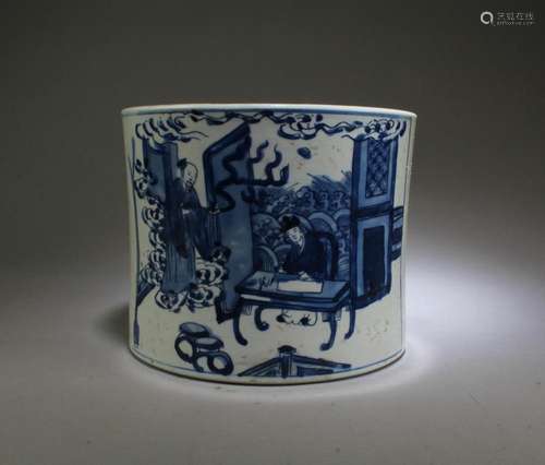 A Blue & White Porcelain Brushpot