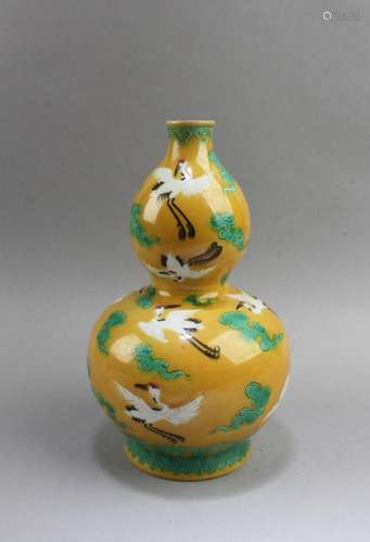 Chinese Famille Jaune Double Gourd Vase