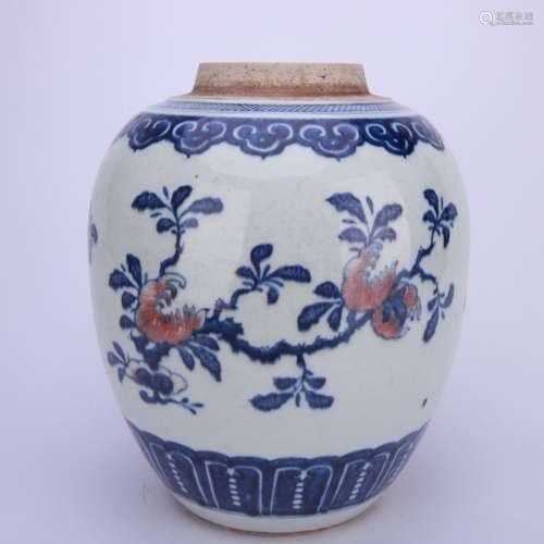 A blue and white underglaze red flower porcelain jar