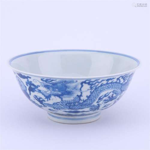 A blue and white dragon porcelain bowl