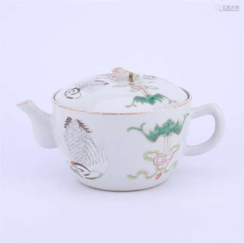A famille rose bat porcelain teapot