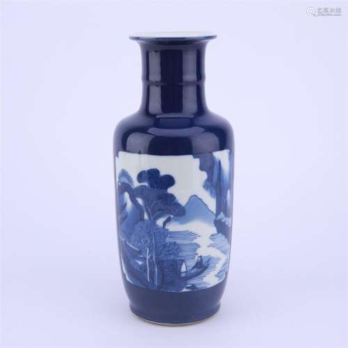 A glazed blue and white porcelain vase
