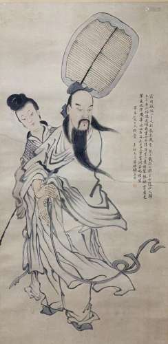 A Chinese figure hanging scroll painting, Pan Zhenyong mark