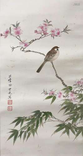 A Chinese bird-and-flower hanging scroll painting, Tian Shig...