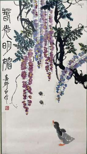 A Chinese hanging scroll painting, Lou Shibai mark