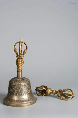 A set of copper bell and gada