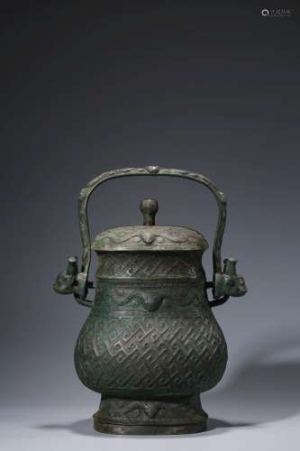 A loop-handled bronze pot