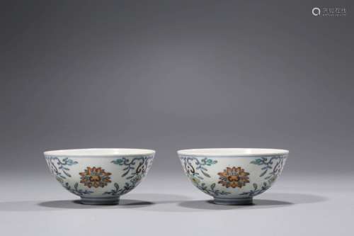 A pair of doucai flower porcelain bowls