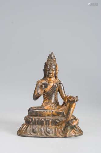 A copper Guanyin bodhisattva statue