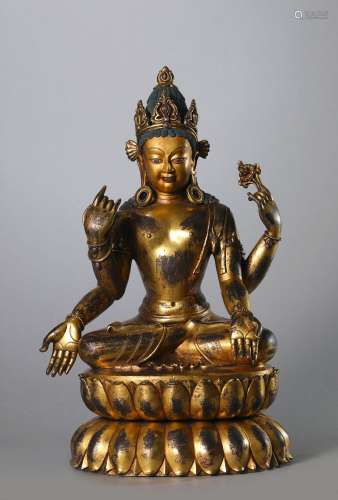 A gilding copper four-armed Guanyin bodhisattva statue