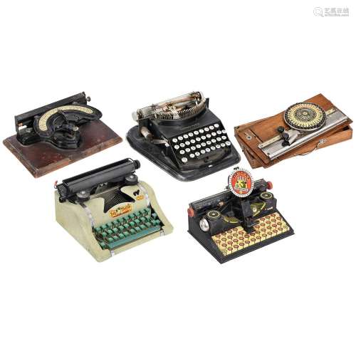 3 Simple and 2 Toy Typewriters