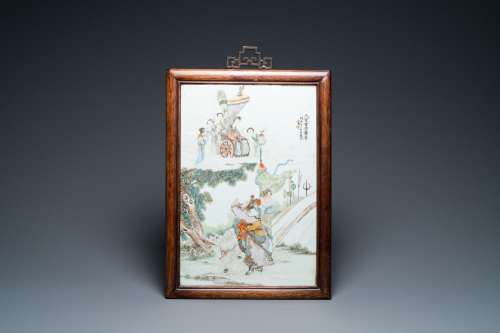 A Chinese rectangular qianjiang cai plaque, signed Qian An a...