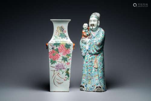 A square Chinese qianjiang cai vase and a 'star god' figure,...
