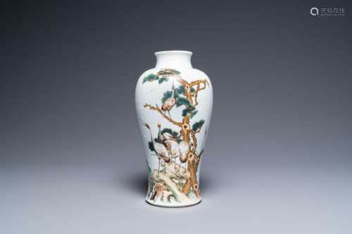 A Chinese qianjiang cai 'meiping' vase with cranes, Republic
