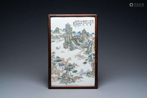 A Chinese rectangular qianjiang cai 'landscape' plaque, date...