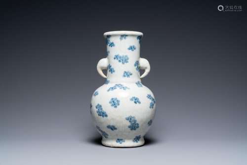 A Chinese blue and white crackle-ground 'prunus' vase, 18/19...