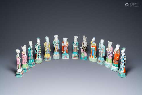 Fourteen Chinese famille rose figures of immortals, Qianlong...