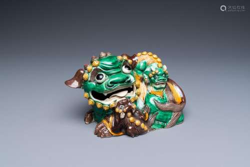 A Chinese verte biscuit model of a Buddhist lion, Kangxi