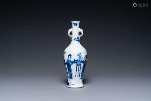 A Chinese blue and white vase with elephant head handles, Ka...