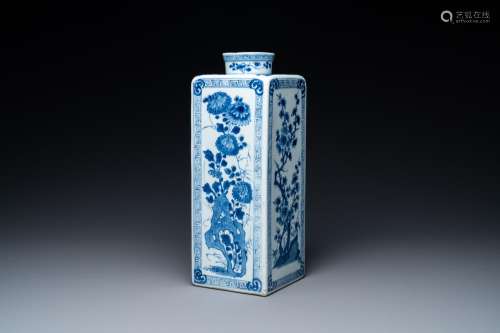 A Chinese blue and white square bottle, Kangxi