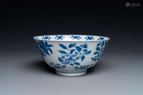 A Chinese blue and white 'sanduo' bowl, Kangxi mark and of t...