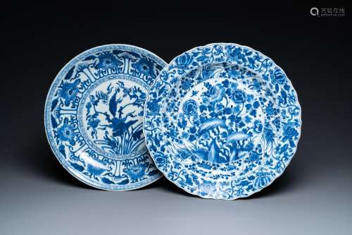 Two Chinese blue and white dishes with floral design, Kangxi