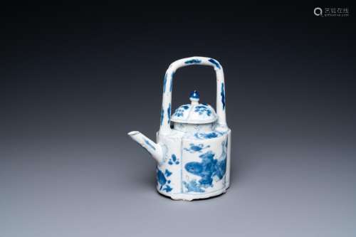 A Chinese blue and white arch-handled teapot and cover, Kang...