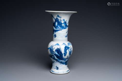 A Chinese blue and white 'yenyen' vase with fishermen in a m...