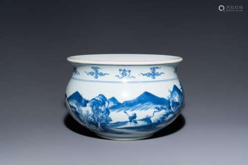 A Chinese blue and white 'mountainous landscape' censer, Kan...