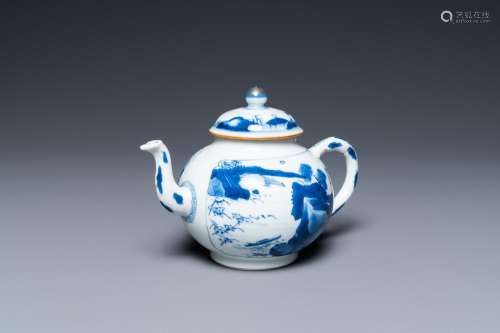 A Chinese blue and white 'landscape' teapot and cover, Cheng...
