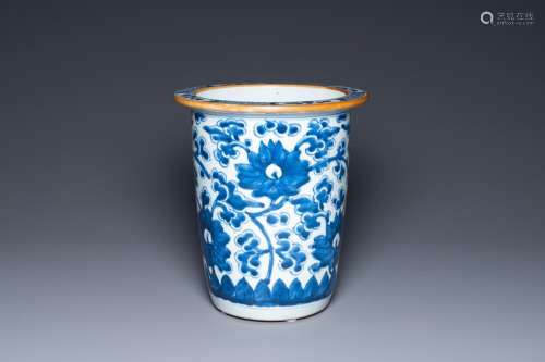 A Chinese blue and white 'floral scroll' jardiniere, Kangxi