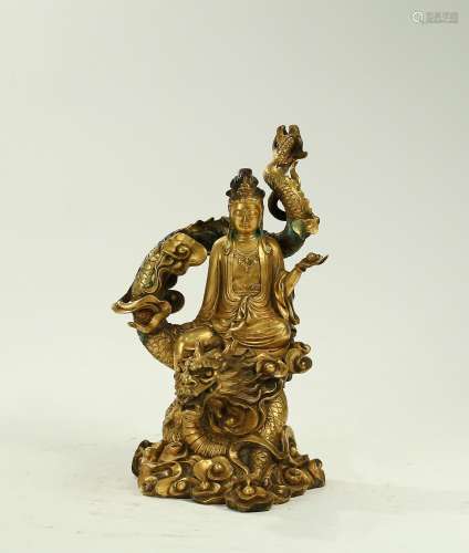 The Chinese Qing DynastyGuilt Bronze Avalokitesvara on Drago...