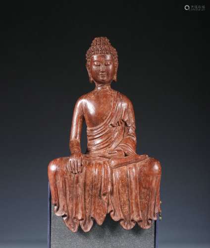 The Chinese Qing Dynasty Bamboo Carved Sakyamuni Statue Orna...