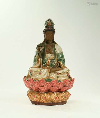 The Chinese Qing Dynasty Shiwan Porcelain Lotus Avalokitesva...