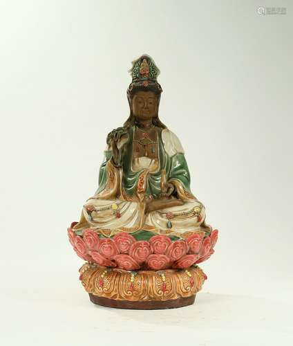 The Chinese Qing Dynasty Shiwan Porcelain Lotus Avalokitesva...