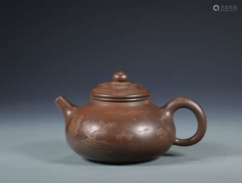 The Chinese Qing Dynasty Landscape Dark-red Enameled Pottery