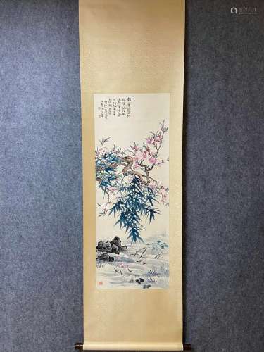 A Vertical-hanging Flowers Chinese Ink Painting by Lu Yifei