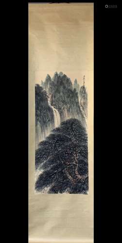 A Vertical-hanging Landscape Chinese Ink Painting by Li Xion...