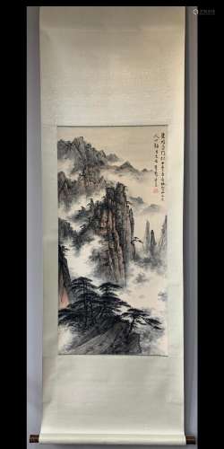 A Vertical-hanging Landscape Chinese Ink Painting by Dong Sh...