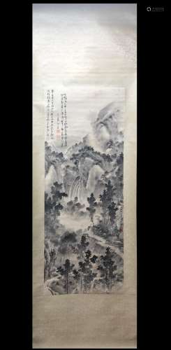 A Vertical-hanging Landscape Chinese Ink Painting by Zhang D...