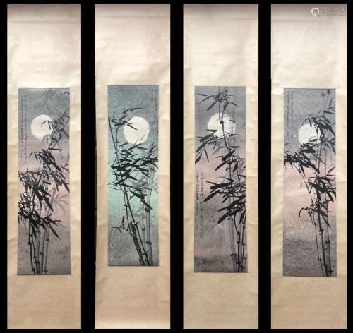 A Bamboo  Sreen of Four Pieces by Han Tianheng