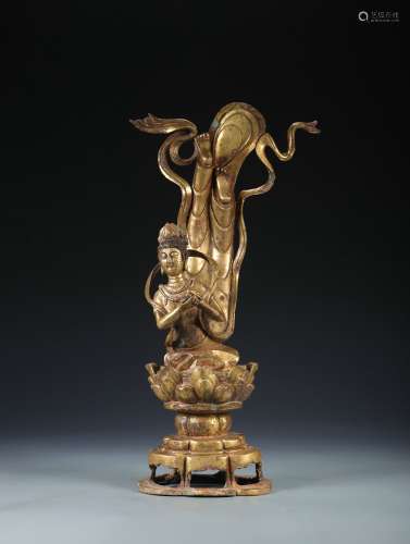 The Chinese Qing Dynasty Guilt Bronze Fairy Ornament