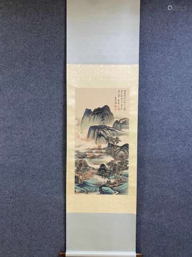 A Vertical-hanging Landscape Chinese Ink Painting by Zhang D...