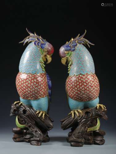 The Chinese Qing Dynasty A Pair of Copper Gilt Gold Enamel P...