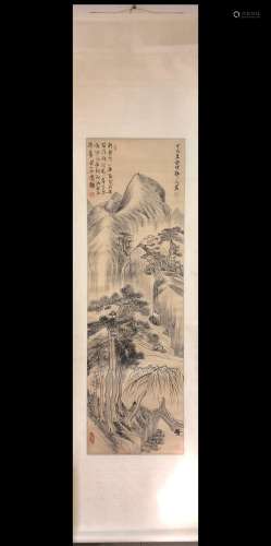 A Vertical-hanging Landscape Chinese Ink Painting by Xv Shic...